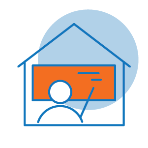 a house with a teacher pointing to q note on the board