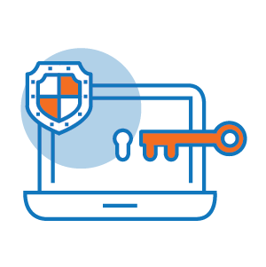 a computer screen with a key and a shield