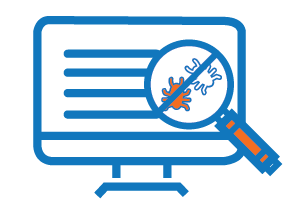 computer screen with magnifying glass showing 2 bugs