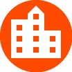 building icon inside orange circle
