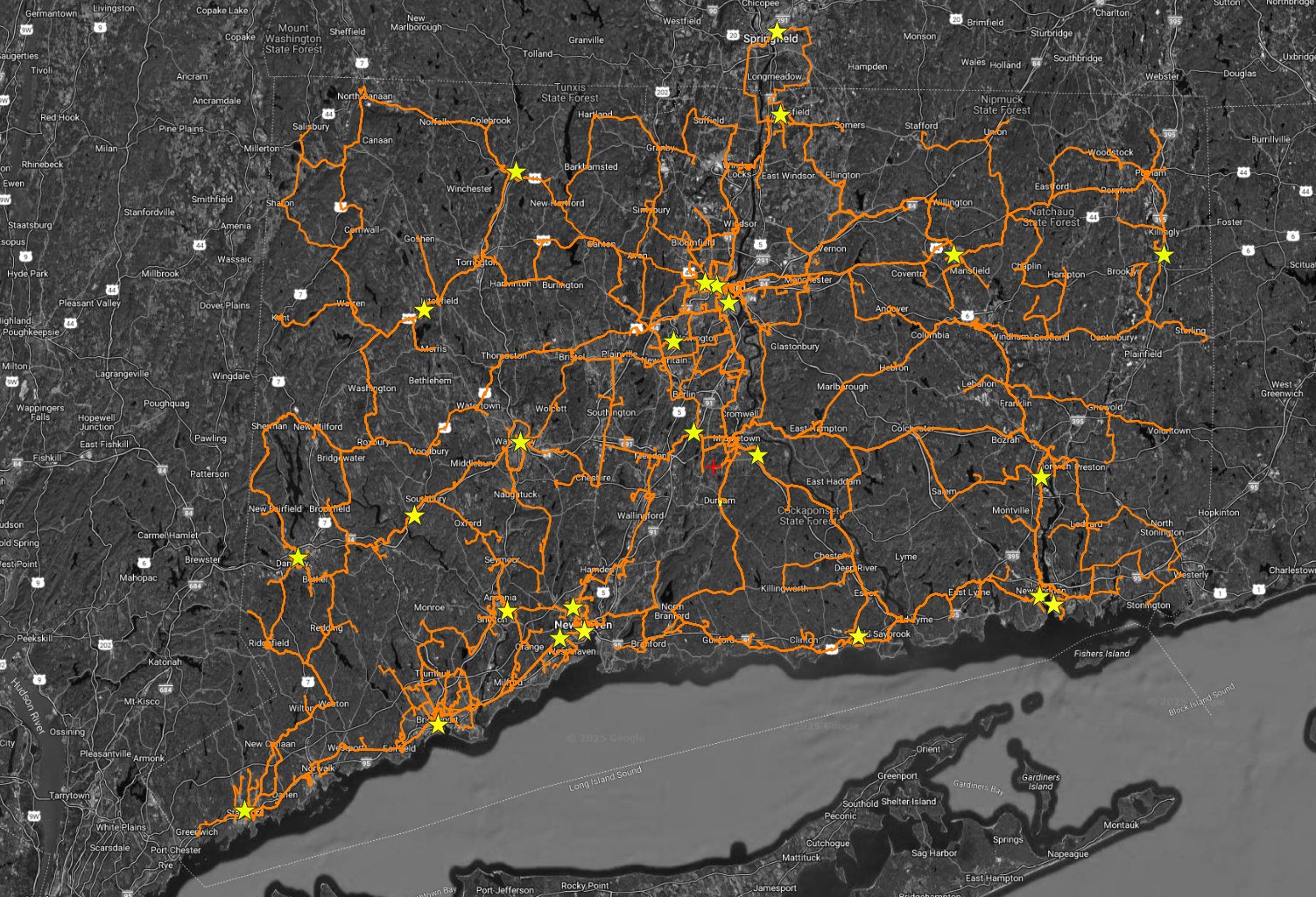 CEN Fiber map with star hubs connected with orange lines