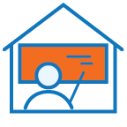 teacher in front of a board in a school building